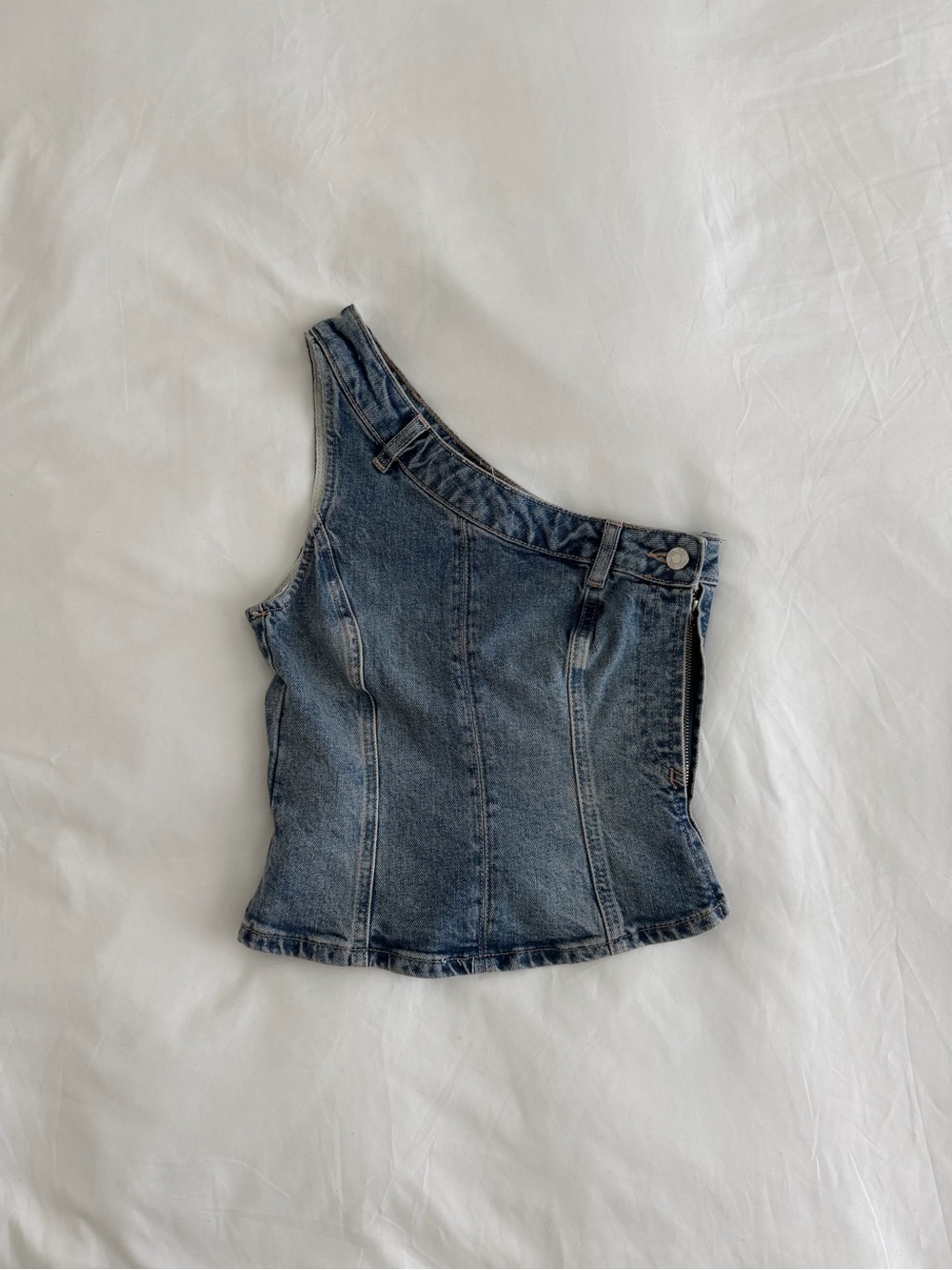 Zara One-Shoulder Denim Corset Top - Blue
